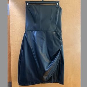 Faux leather strapless dress